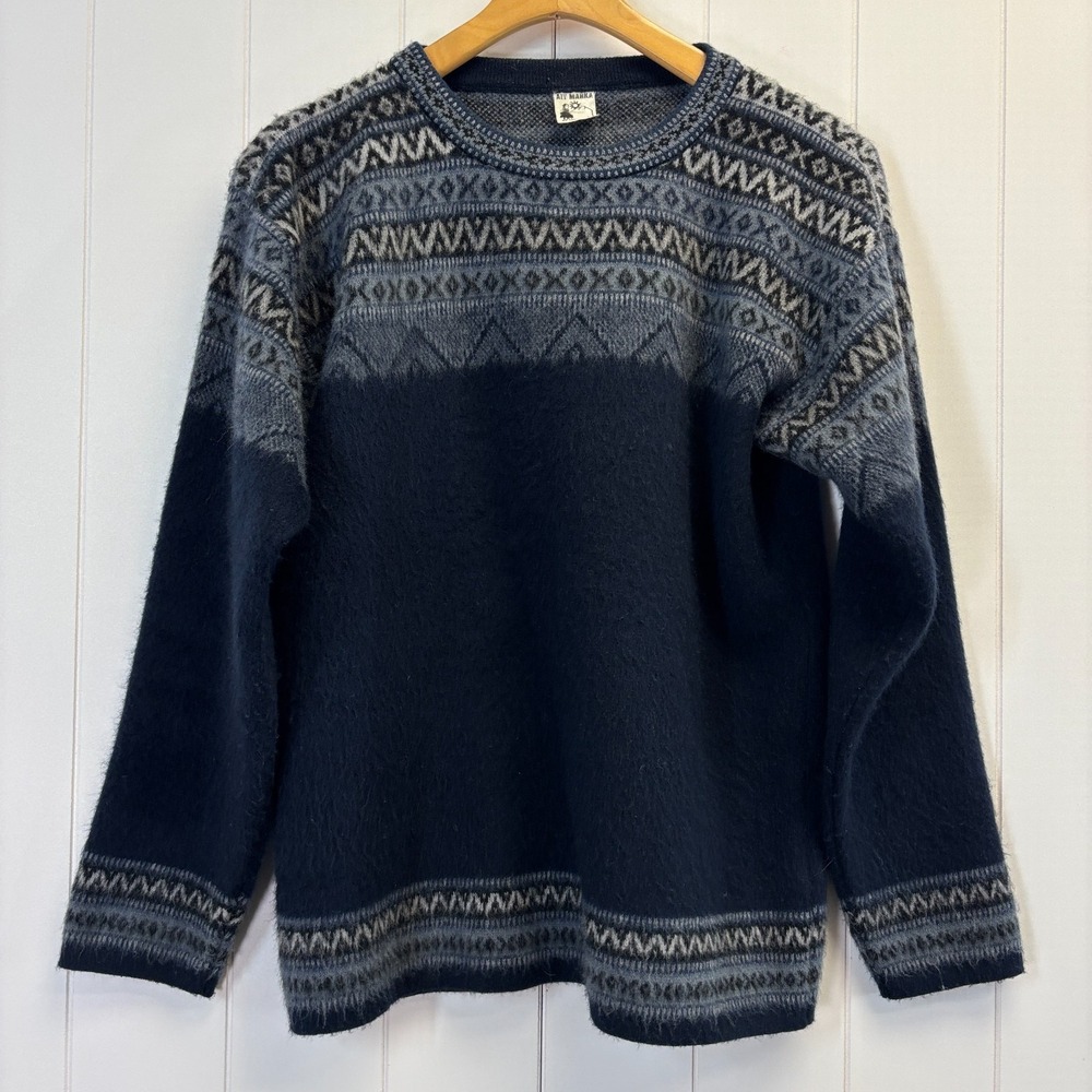 Aly Marka Womens Fair Isle Wool Blend Sweater Size L Equador Hipster Cozy Winter